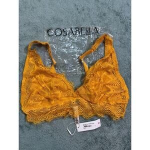 Cosabella Allure Lace Bralette Yellow L Wireless Adjustable Strap Semi-Sheer